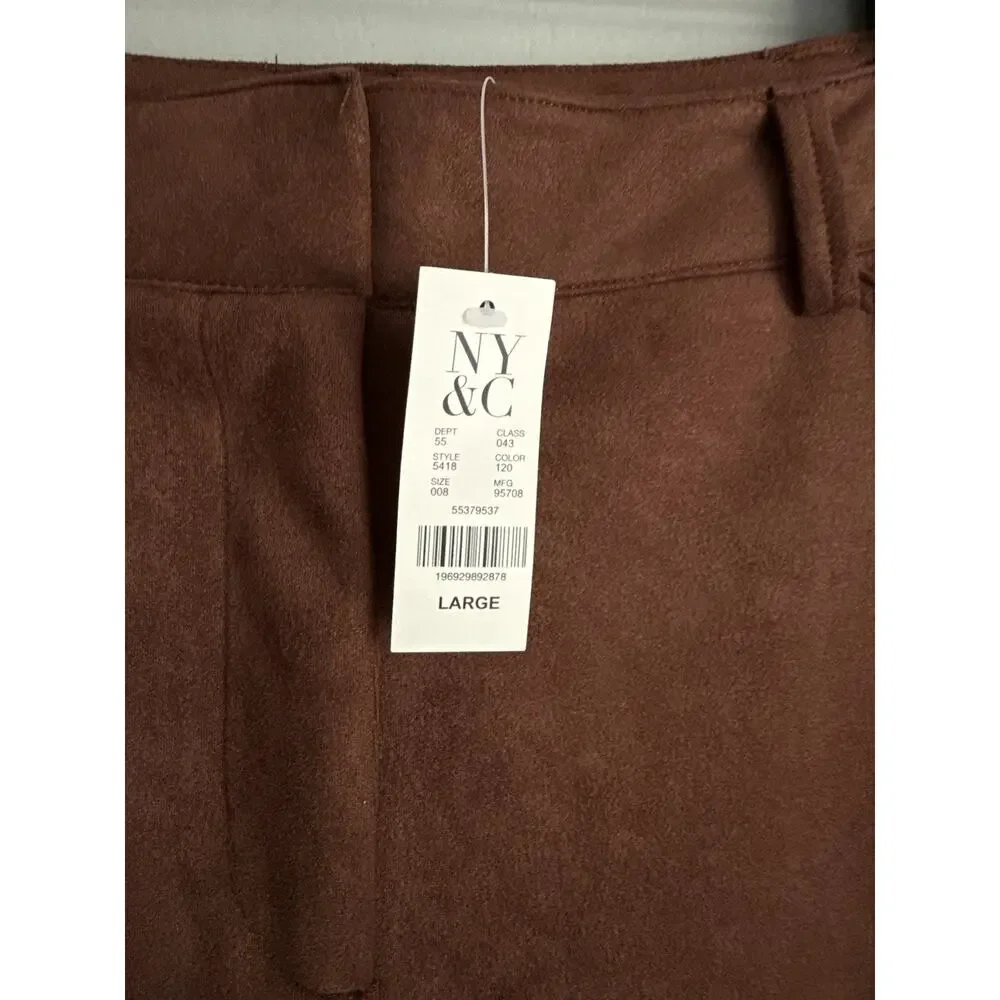 NY&C Faux Suede Wide Leg Pants Brown High Rise Palazzo Women Large NWT